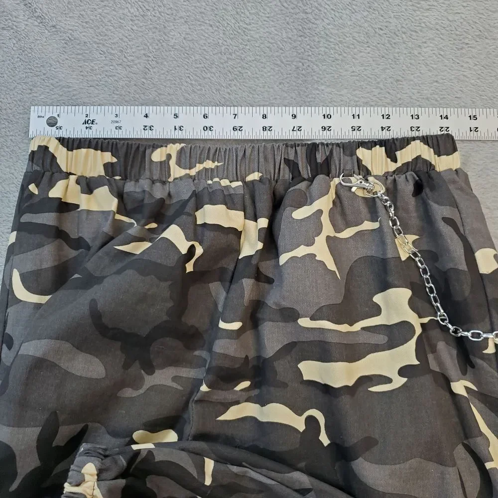 Shein‎ Curve Cargo Pants Womens 0XL 12 Black Gray Cream Camo Print Elastic Waist
